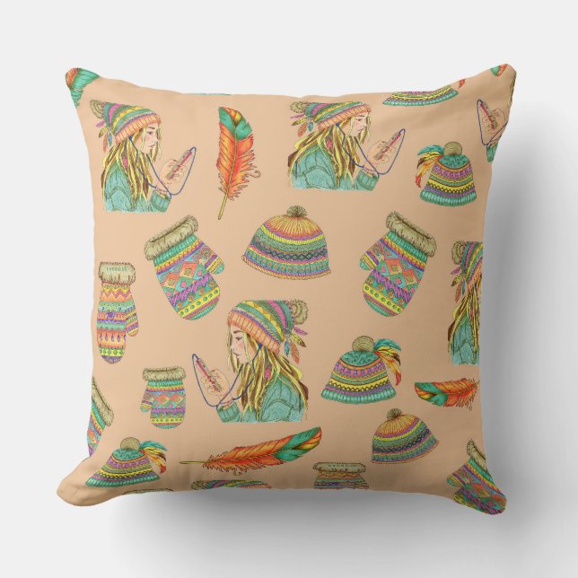 Almohada de lanzamiento sombrero boho  (Anverso)