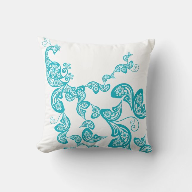 Almohada de las azules turquesas del pavo real del (Anverso)