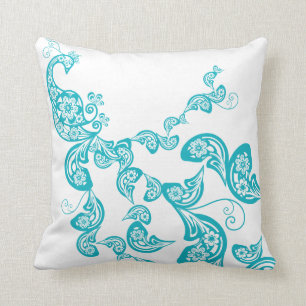 Almohada de las azules turquesas del pavo real del