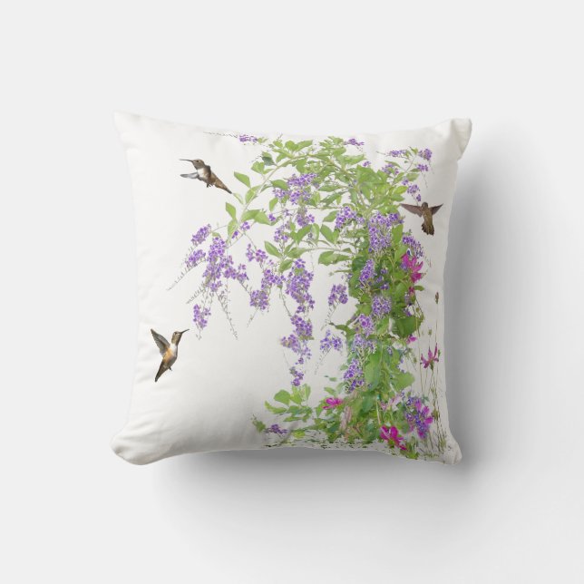 Almohada de las flores de los colibríes (Anverso)