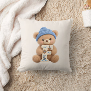 Almohada de letra inicial de osito de peluche para