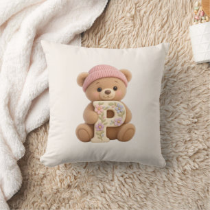 Almohada de letra inicial de osito de peluche para