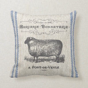 Almohada de lino falso de oveja francesa vintage