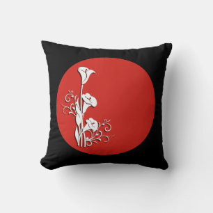 Almohada de lirio de cala rojo, negro y blanco