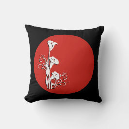 almohada de lirio rojo, negro y blanco