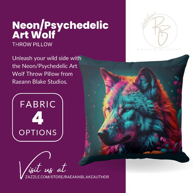 Almohada de lobo de arte neón/psicodélico (Subido por el creador)