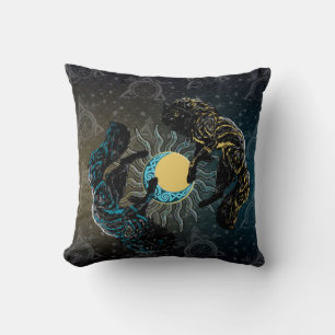 Almohada de lobos vikingos sol luna mitología nórd