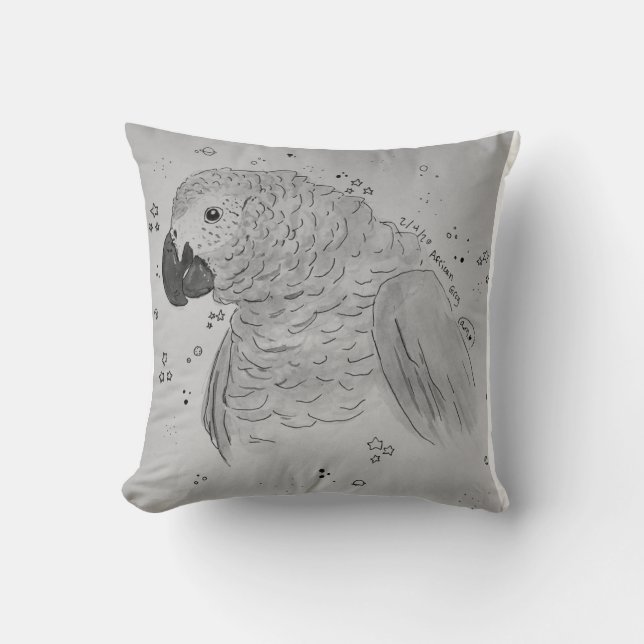 Almohada de loro gris africano con planetas y estr (Anverso)
