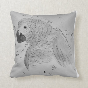 Almohada de loro gris africano con planetas y estr