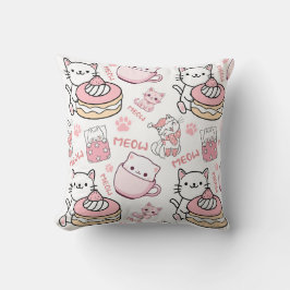 Almohada de los amantes del gato blanco y rosado