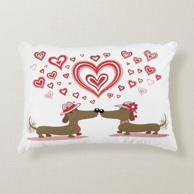 Almohada de los Dachshunds del amor de la tarjeta (Anverso)