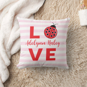 Almohada de LOVE Pink ladybug rayada