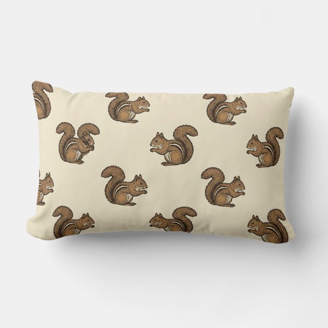 Almohada de Lumbar Crema Estampado de Ardilla (Anverso)