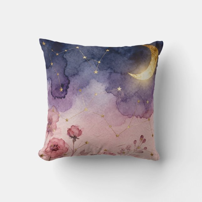 Almohada de Luna Celestial con Acuarela - Arte Soñ (Anverso)