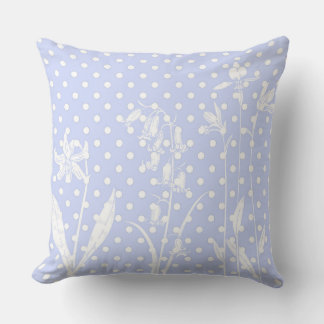 Almohada de lunares azules claros y blancos con fl