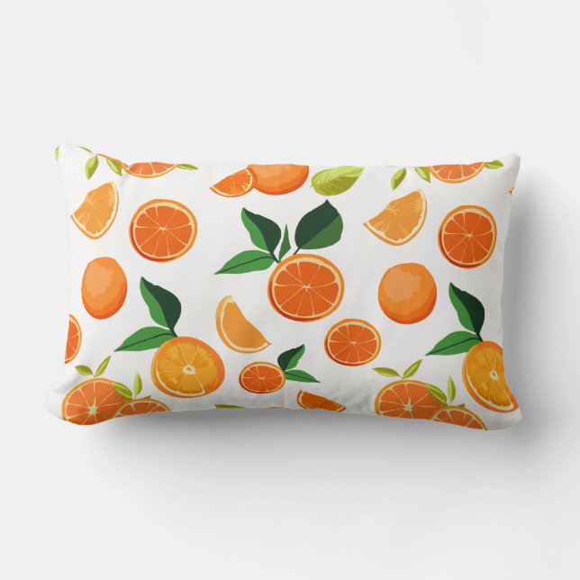 almohada de lunbar con motivos naranjas (Anverso)