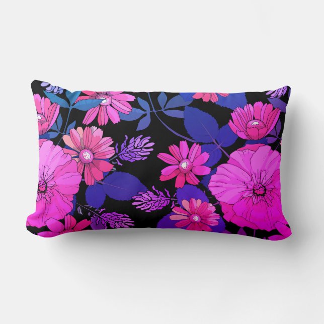 Almohada de madera de impresión de flores rosadas  (Anverso)