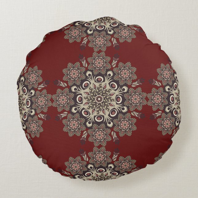 Almohada de Mandala Reversible de Ronda Rojo/Rosa (Reverso)