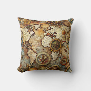 Almohada de mapa antiguo Steampunk
