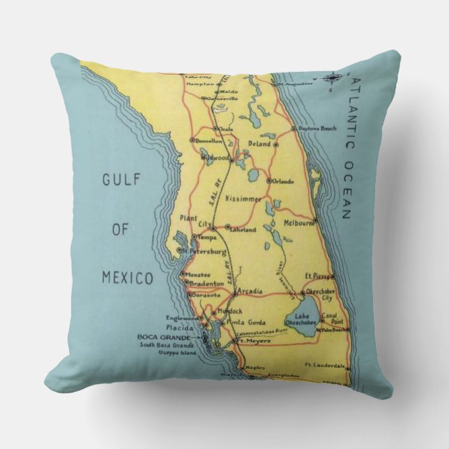 Almohada de Mapa de Postal Retro de Florida (Anverso)