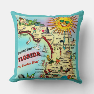 Almohada de mapa de tarjeta postal de Florida