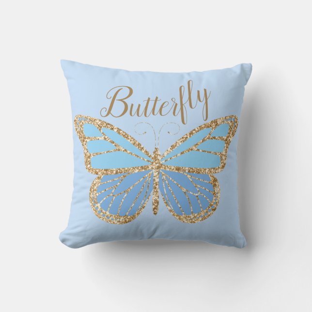 Almohada de Mariposa Azul Dorada Caprichosa (Anverso)