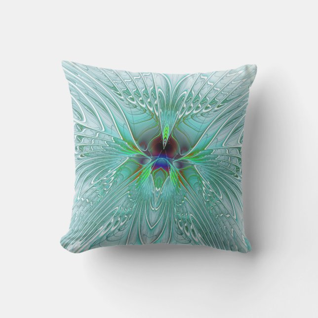 Almohada de mariposa moderna azul y acuática (Anverso)