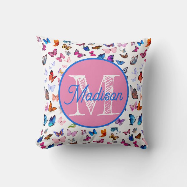 Almohada de mariposa personalizada con monograma (Anverso)