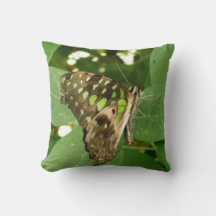 Almohada de Mariposa Verde Iridescente Tropical