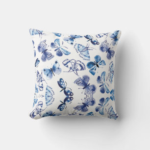Almohada de Mariposas Azules y Blancas