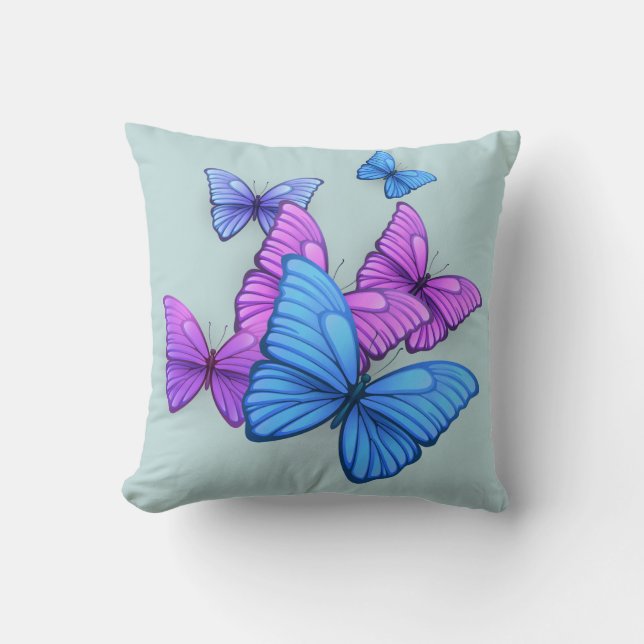 Almohada de Mariposas Rosadas y Moradas Juguetonas (Anverso)