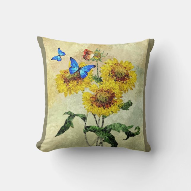 Almohada de Mariposas y Flores - Parte trasera Ver (Anverso)