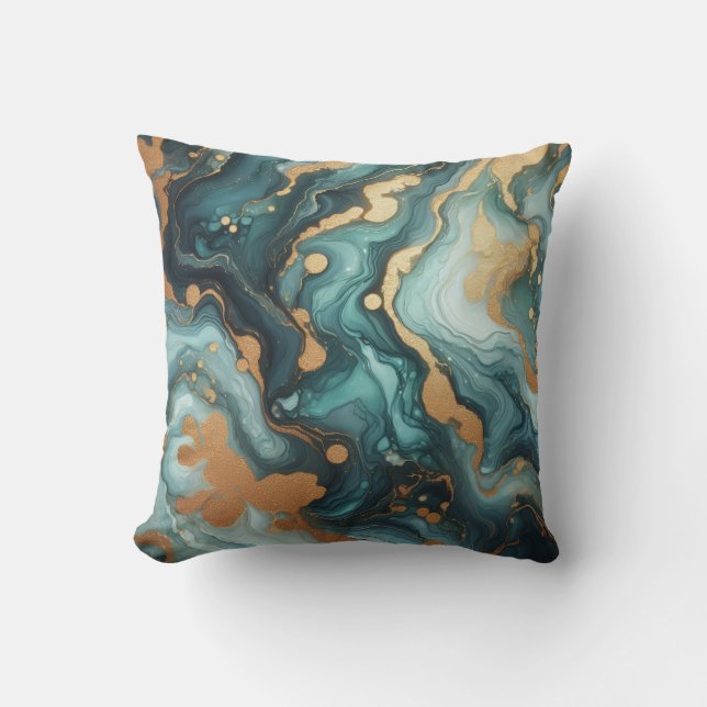 Almohada de mármol con tinta de alcohol turquesa y (Anverso)