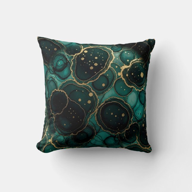 Almohada de mármol con tinta de alcohol turquesa y (Anverso)