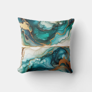 Almohada de mármol con tinta de alcohol turquesa y