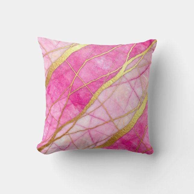 Almohada de mármol de lujo moderna rosa caliente + (Anverso)