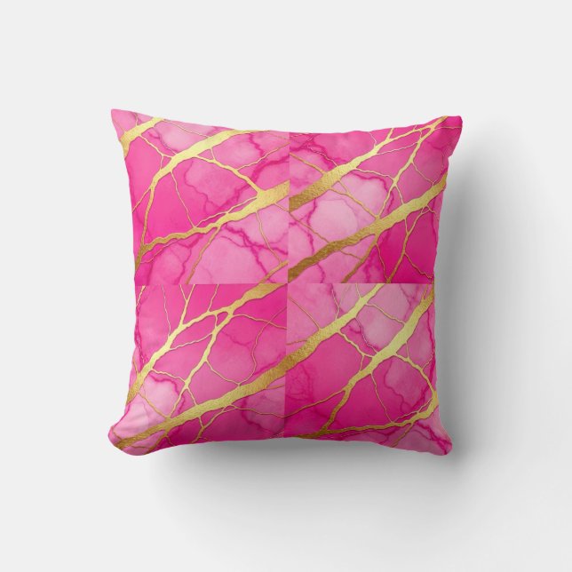 Almohada de mármol de lujo moderna rosa caliente + (Anverso)