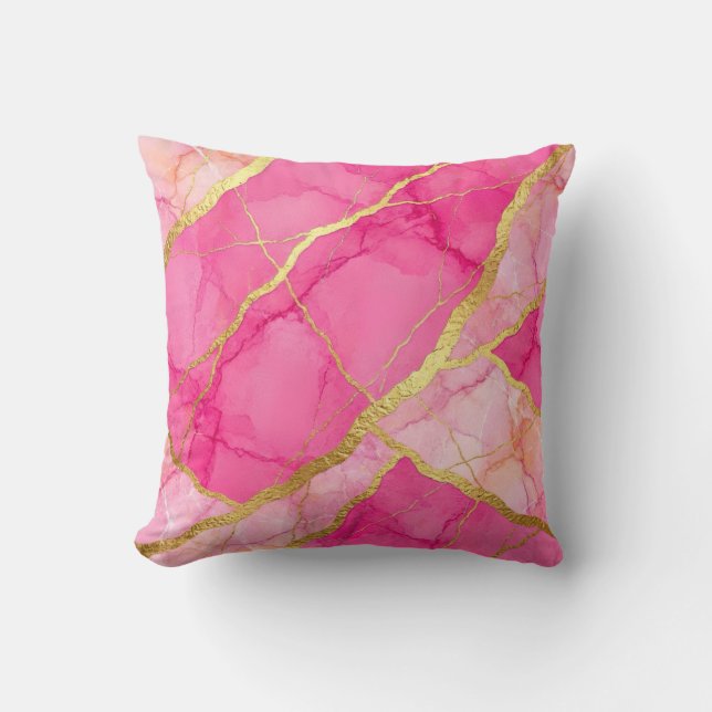 Almohada de mármol de lujo moderna rosa caliente + (Anverso)