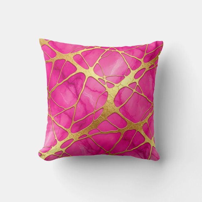 Almohada de mármol de lujo moderna rosa caliente + (Anverso)