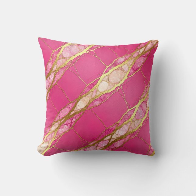 Almohada de mármol de lujo moderna rosa caliente + (Anverso)