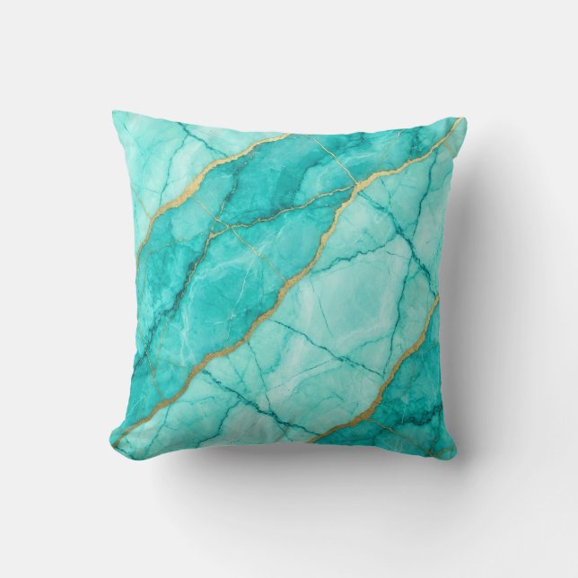Almohada de mármol de lujo moderna turquesa y oro (Anverso)