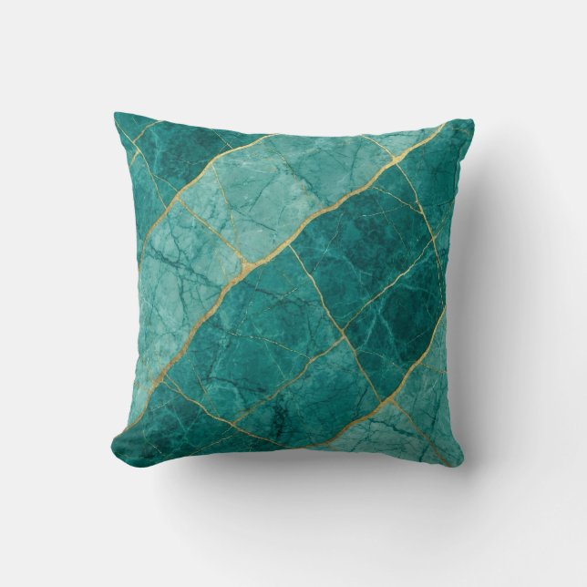 Almohada de mármol de lujo moderna turquesa y oro (Anverso)