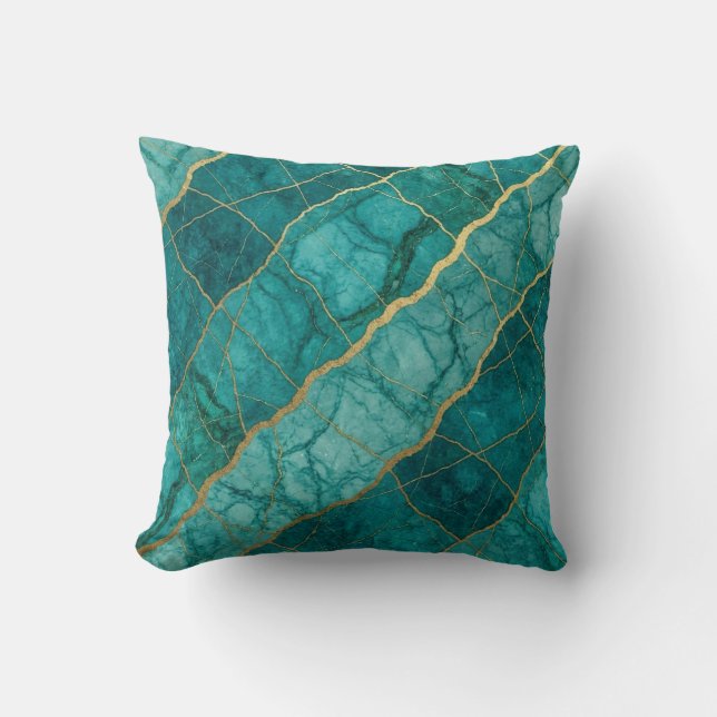 Almohada de mármol de lujo moderna turquesa y oro (Anverso)