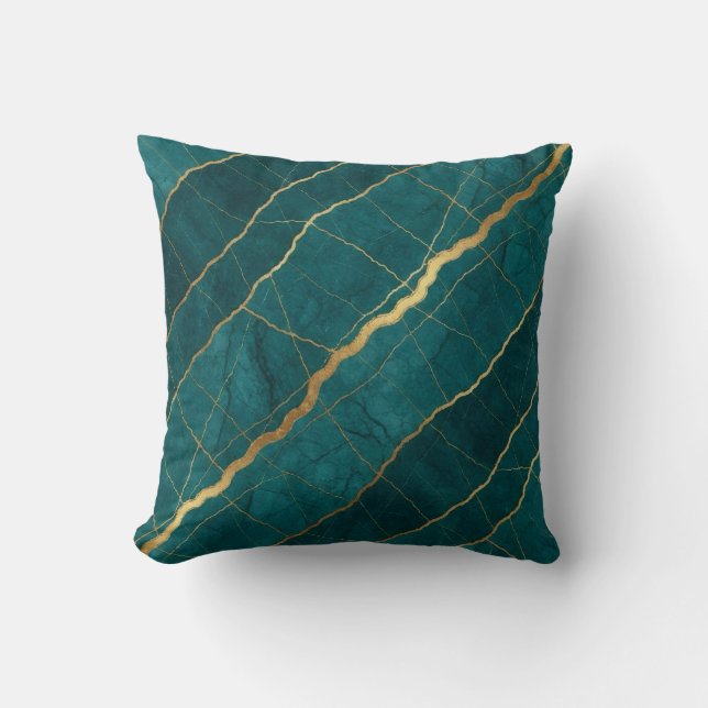 Almohada de mármol de lujo moderna turquesa y oro (Anverso)