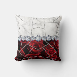 Almohada de Mármol Plateado Blanco con Brillo Negr