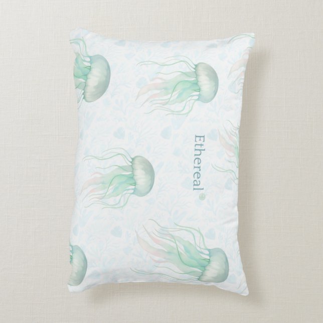 Almohada de medusa etérea azul turquesa (Atrás (Vertical))