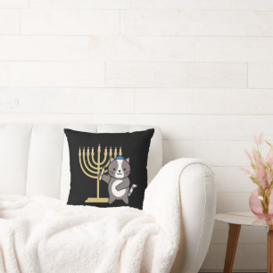 Almohada de menorá de gato adorable de Hanukkah pa