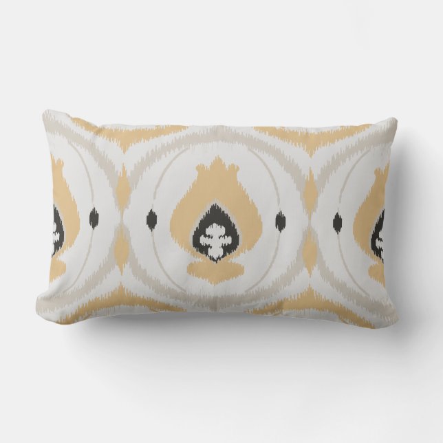 almohada de miel neutra beige y ikat negro (Anverso)
