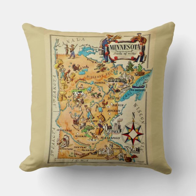 Almohada de Minnesota con mapa ilustrado (Anverso)