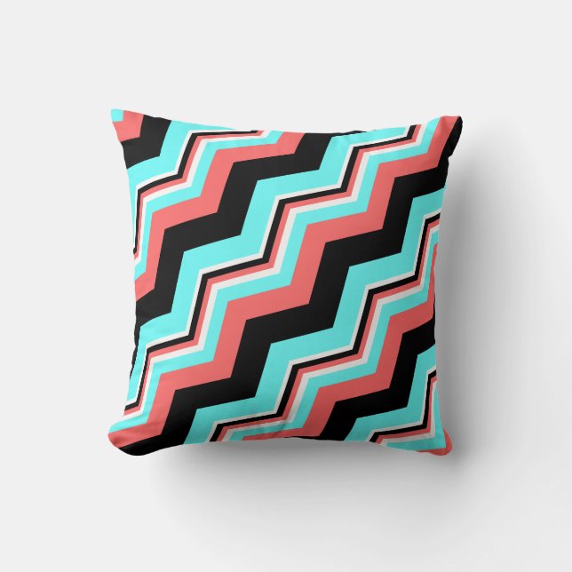 Almohada de moda; Chevron negro, blanco, coralino (Anverso)